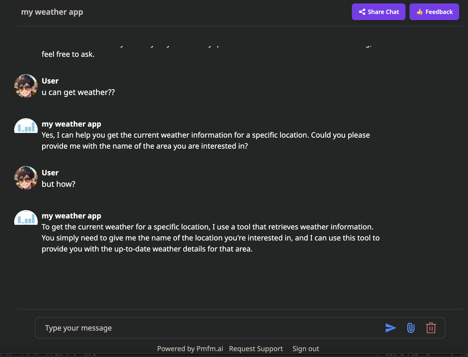 Dashboard with created assistant
