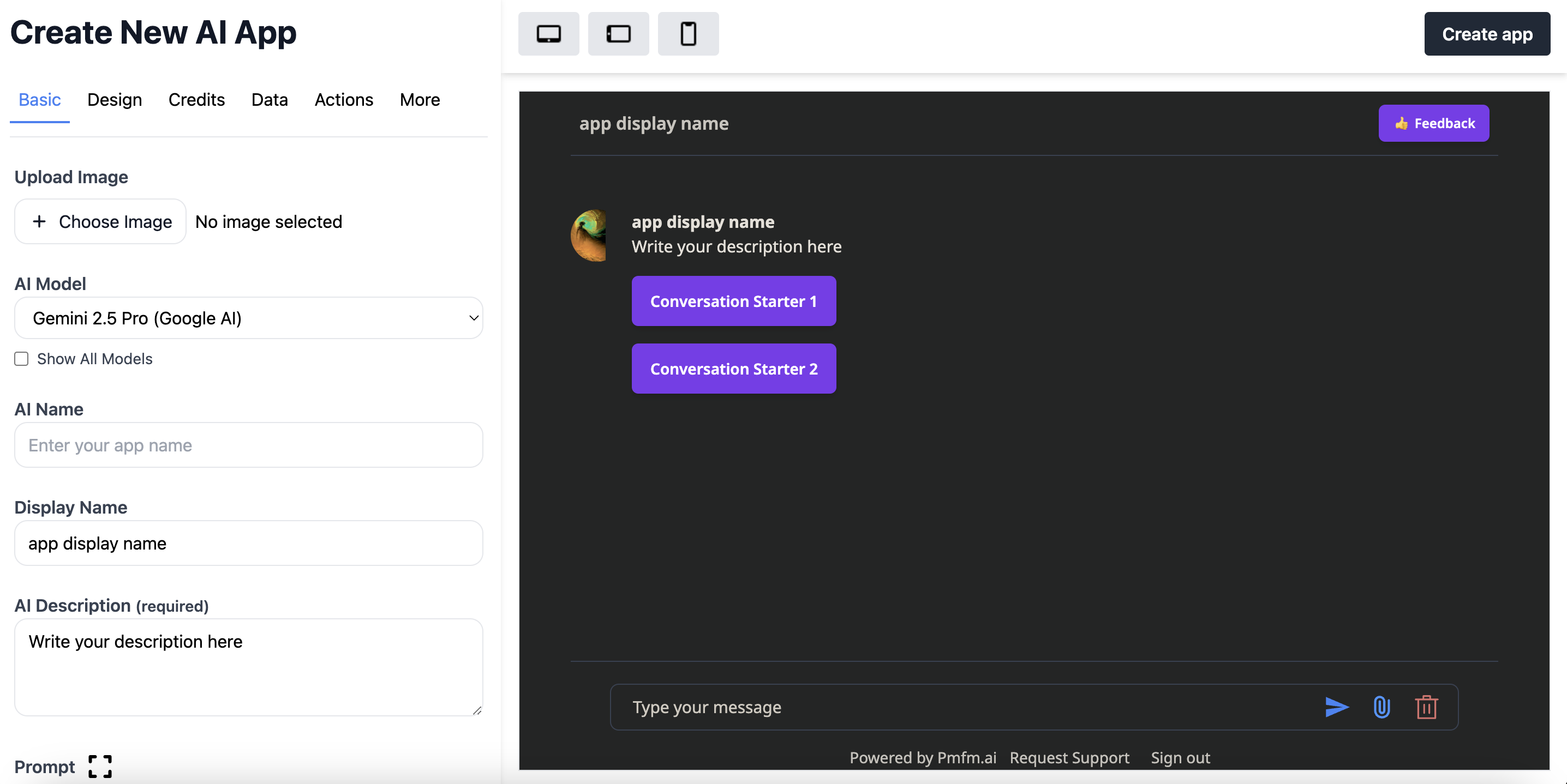 Configuration form with Gemini 2.5 Pro model selection
